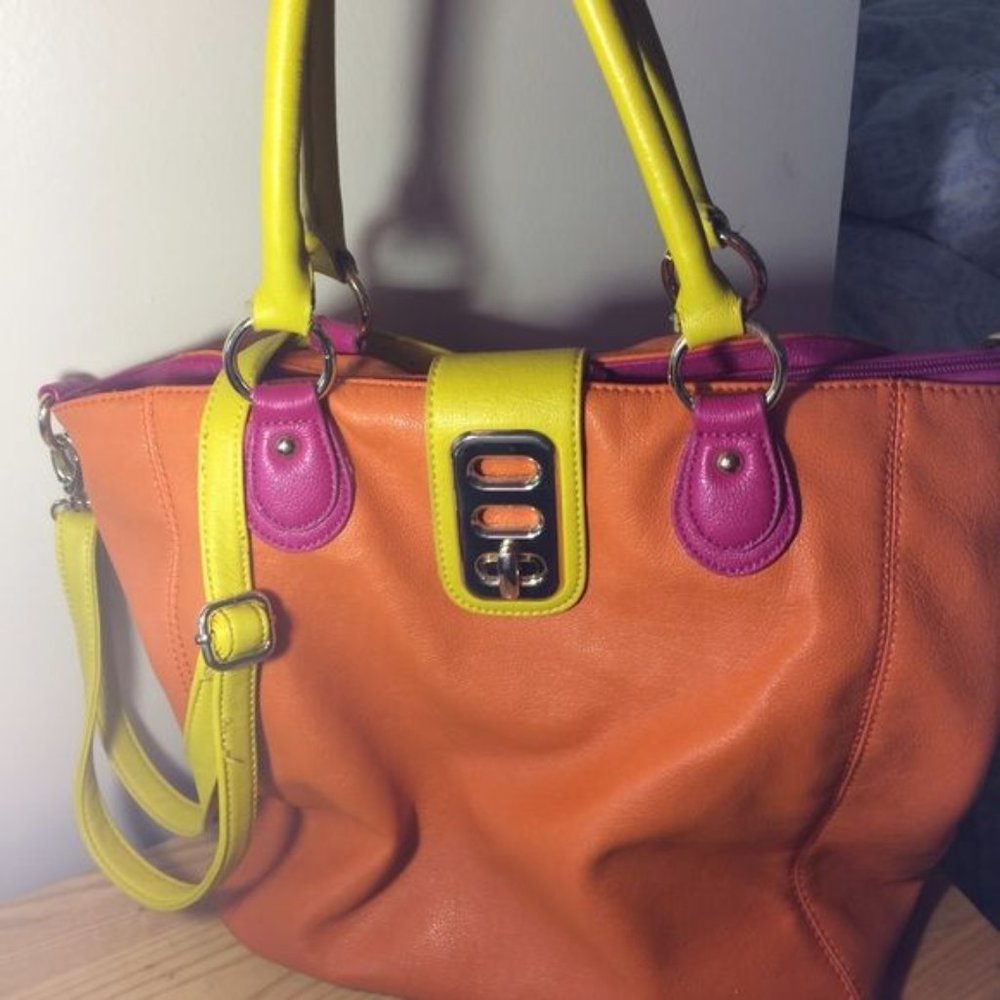 Large Leather Orange, Yellow & Pink Aldo Bag
